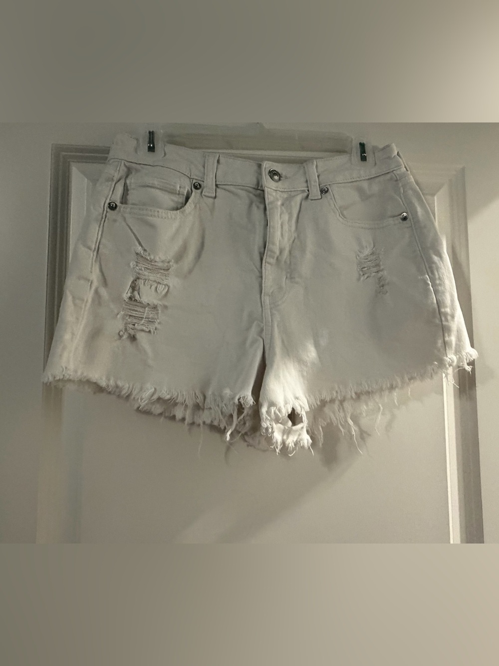 American Eagle Outfitters White Distressed Denim Cutoff Shorts